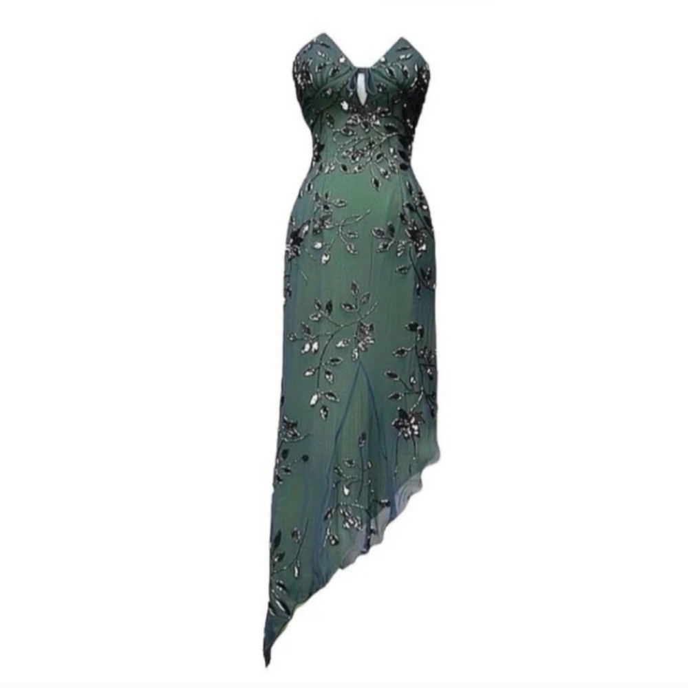 Elegant Green Floral Women's Dress
